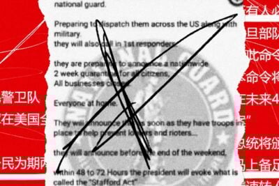 Photo collage of misinformation about the National Guard disseminated over WeChat.