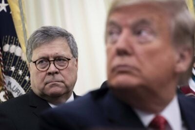 Attorney General William P. Barr and President Donald Trump at the White House on Nov. 26.